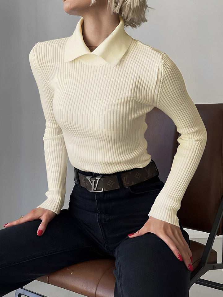 Monteclo - Kiana Vanilla Polo Long Sleeve Knit Top