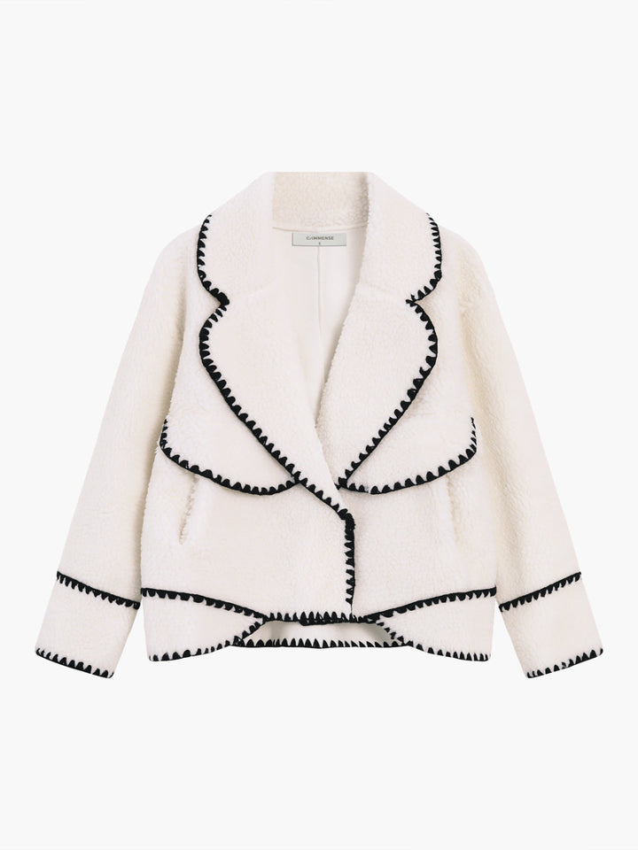 Monteclo - Sophia Embroidered Trim Fleece Kimono Jacket