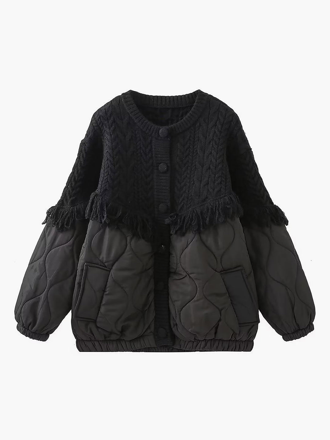 Monteclo - Gemma Patchwork Cable Knit Quilted Coat