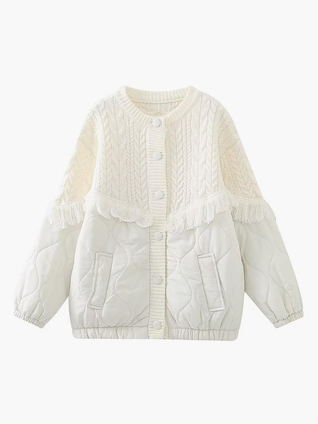 Monteclo - Gemma Patchwork Cable Knit Quilted Coat