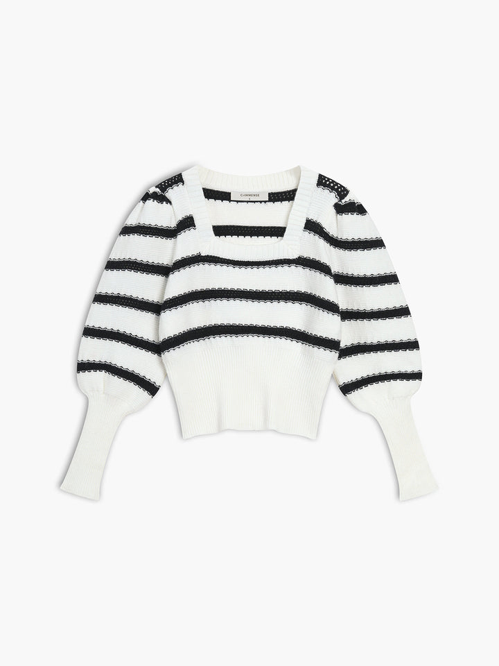 Monteclo - Camille Stripe Puff Sleeve Knit Top