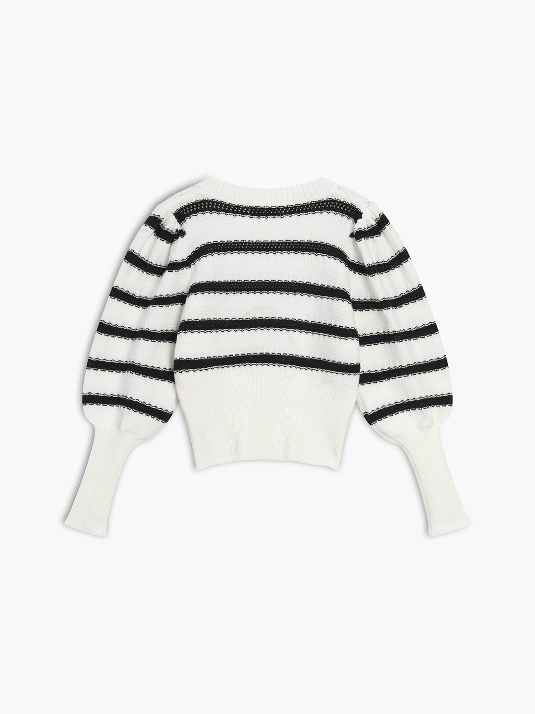 Monteclo - Camille Stripe Puff Sleeve Knit Top