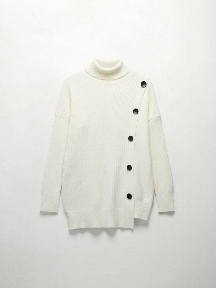 Monteclo - Evangeline Side Buttoned Turtleneck Sweater