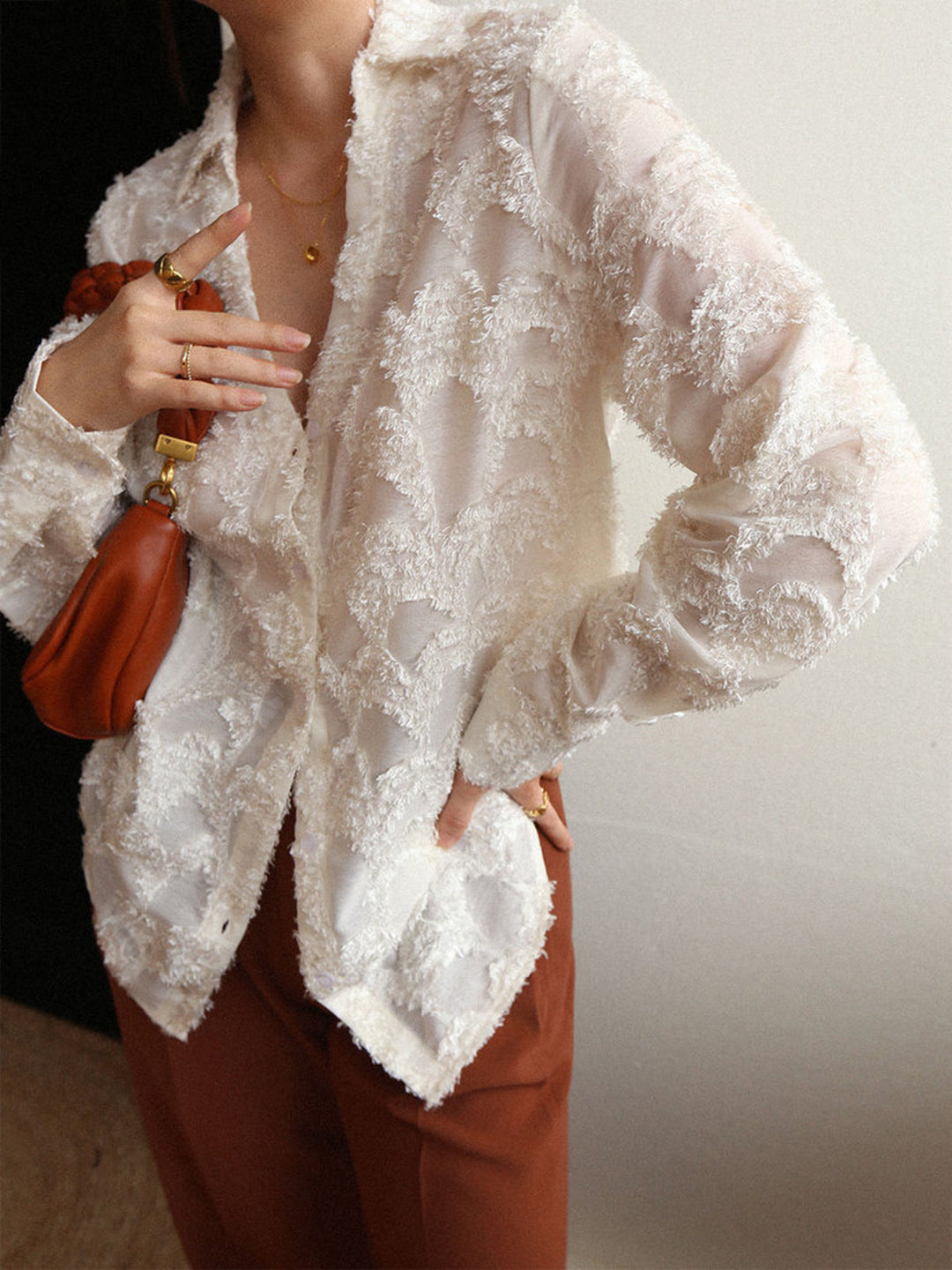 Monteclo - Leah Jacquard Floral Collared Shirt