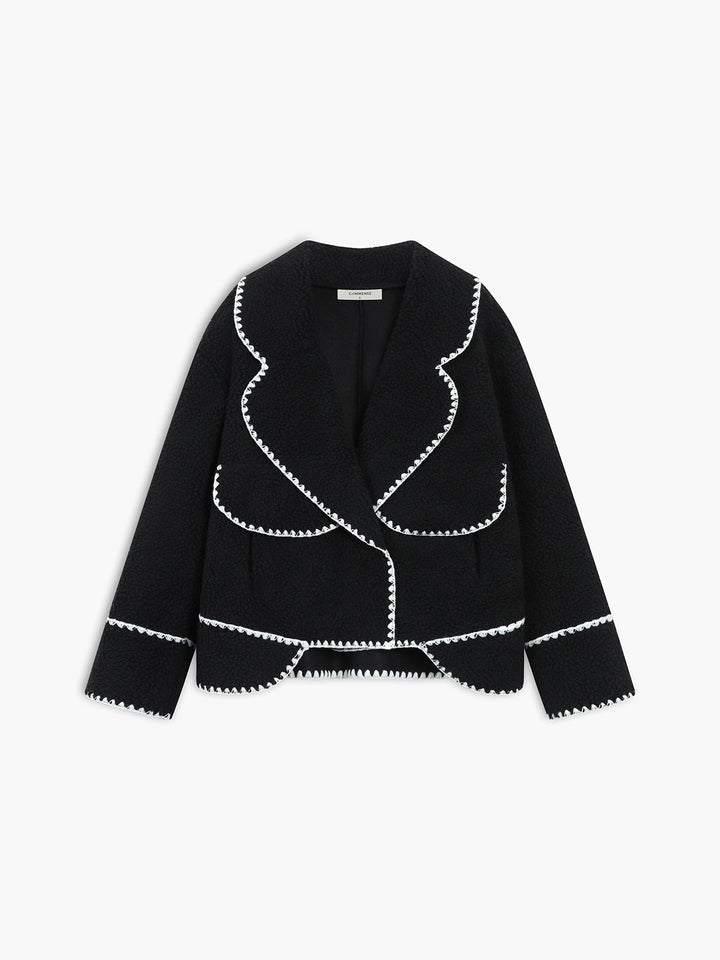 Monteclo - Sophia Embroidered Trim Fleece Kimono Jacket