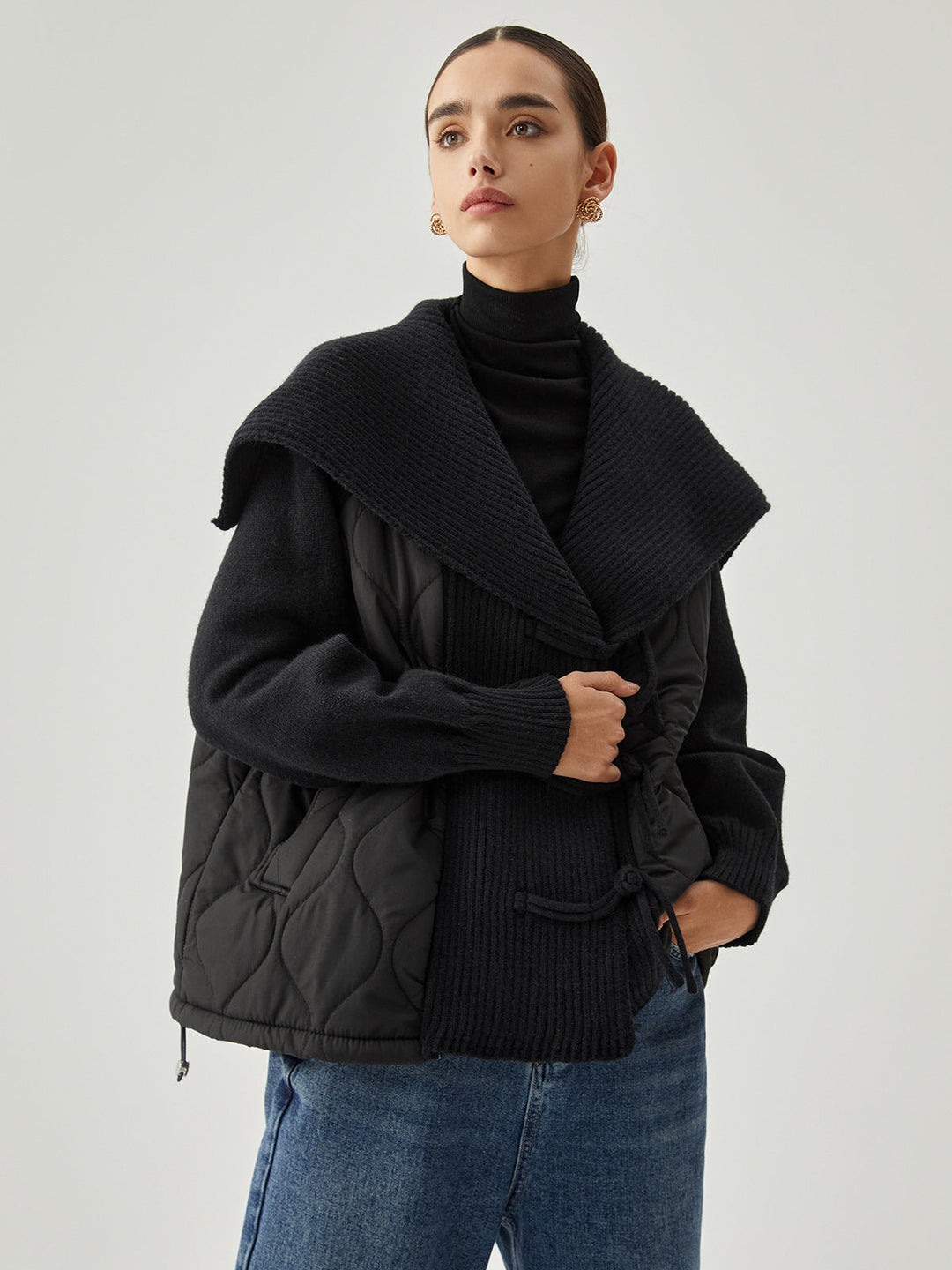 Monteclo - Bailey Patchwork Collared Geometric Winter Coat