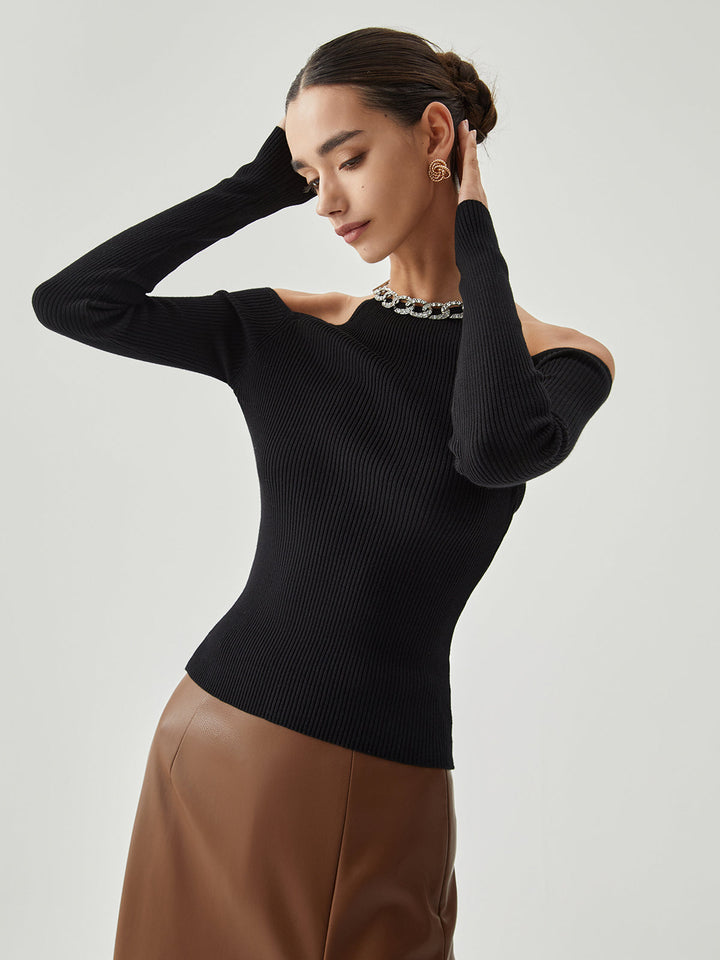 Monteclo - Rowan Diamante Neckline Cutout Long Sleeve Knit Top