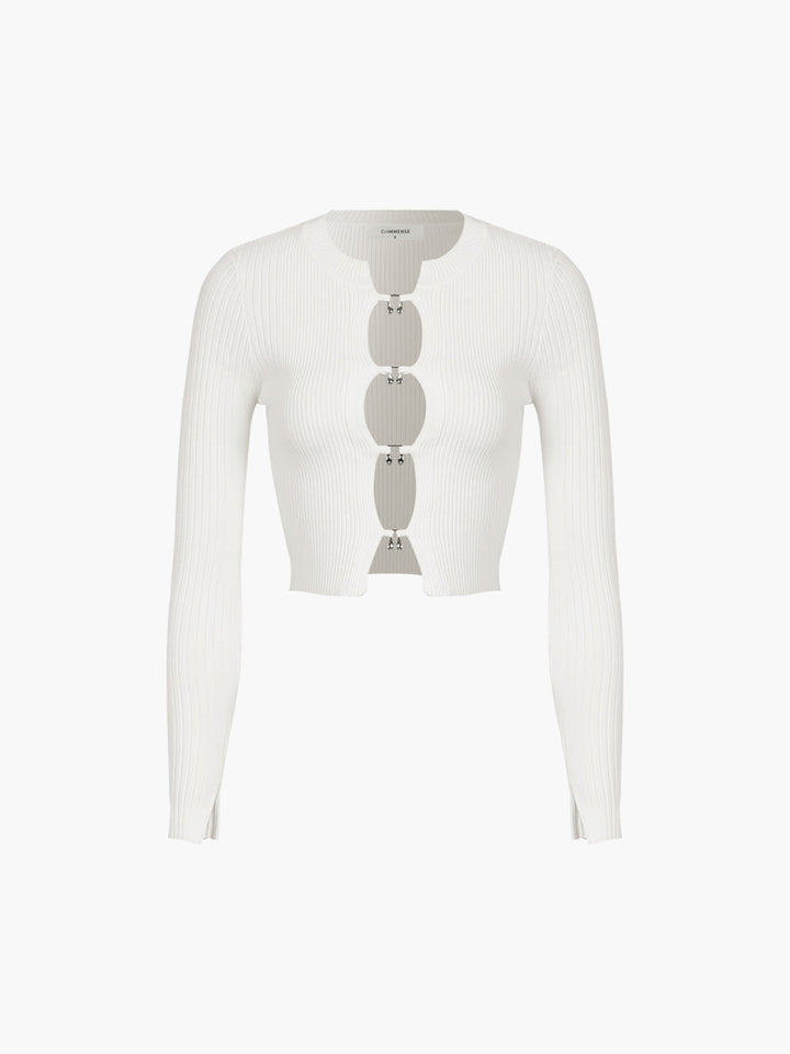 Monteclo - Charmie Split Beads Detail Ribbed Knit Top