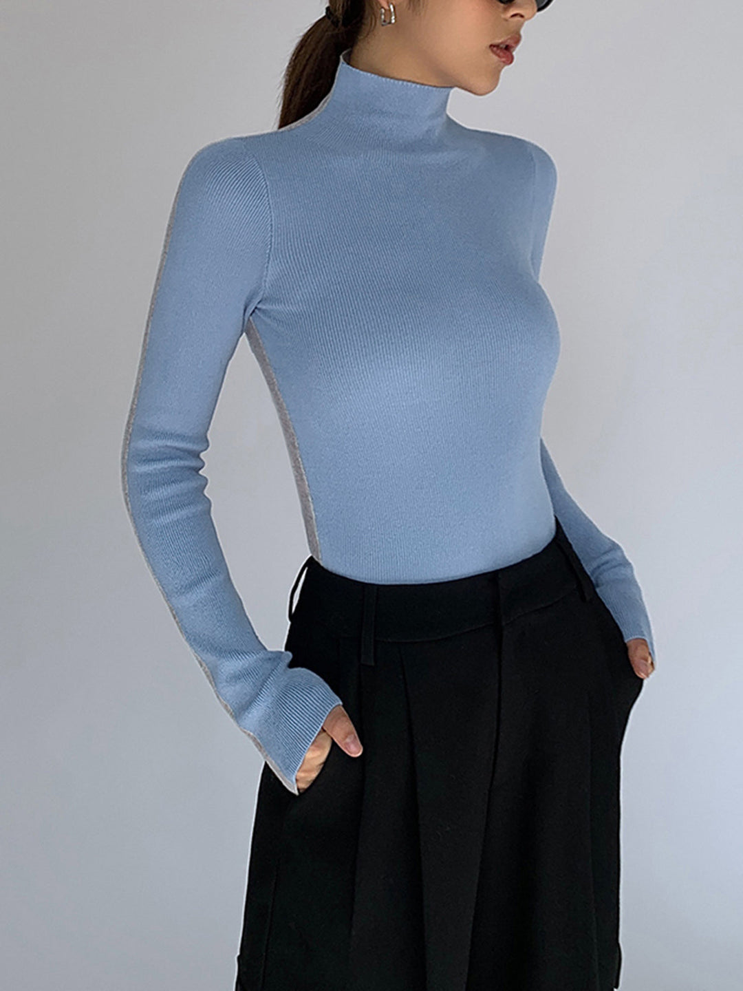 Monteclo - Everlee Two Tone Double Sided Long Sleeve Knit Top