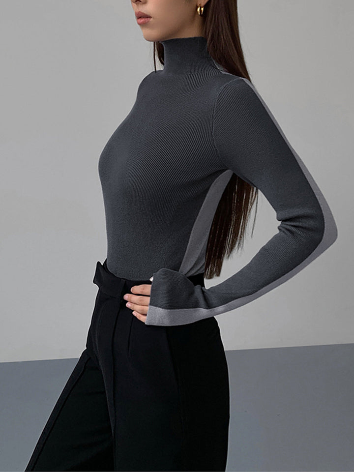 Monteclo - Everlee Two Tone Double Sided Long Sleeve Knit Top