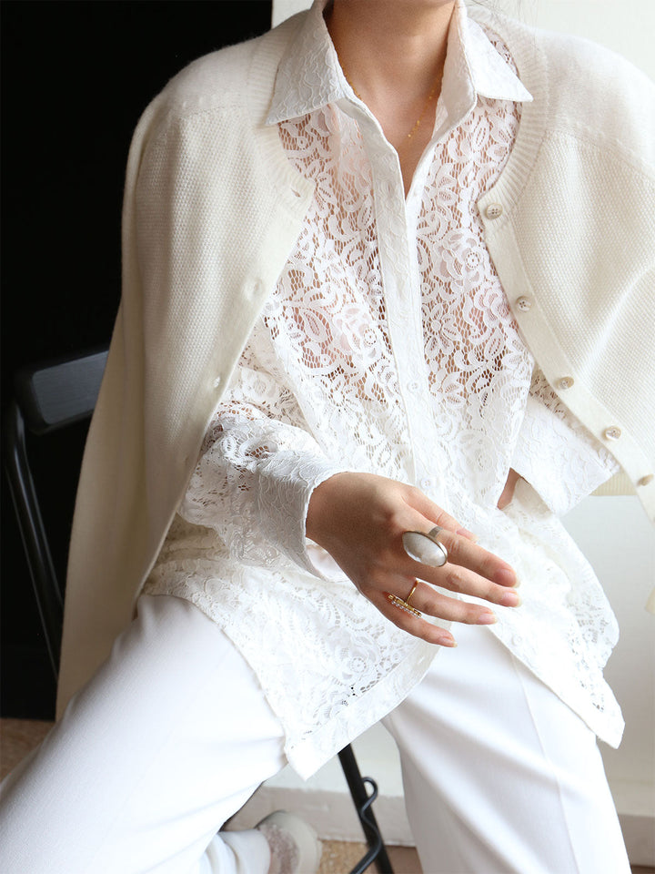 Monteclo - Aaliyah Lace Semi-sheer Collared Shirt