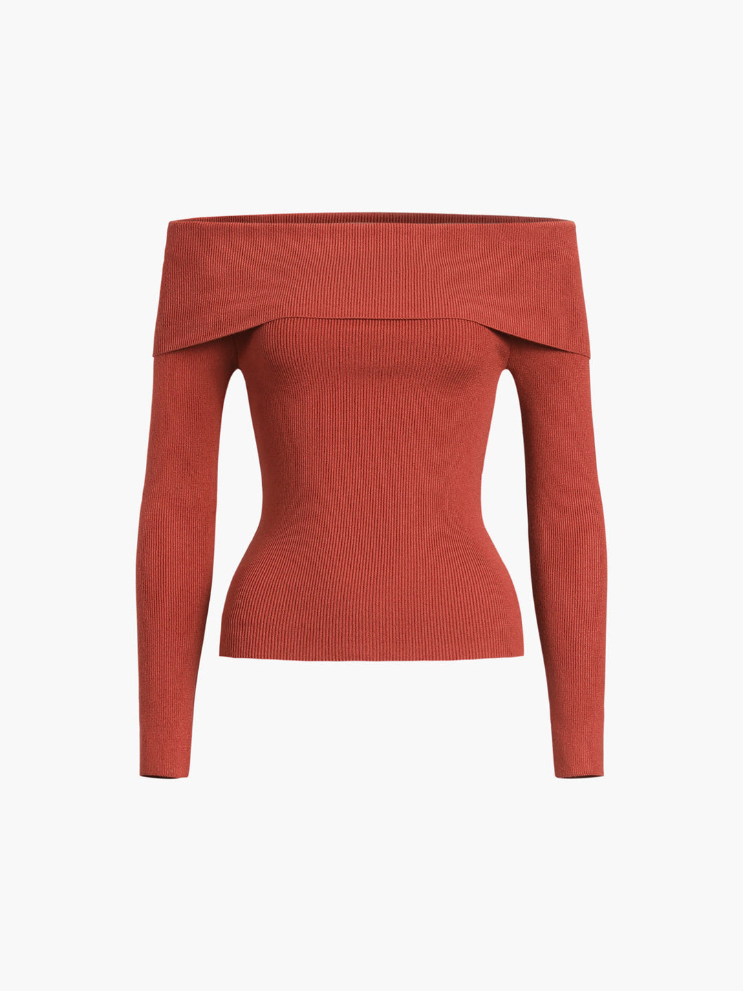 Monteclo - Melanie Off-Shoulder Overfold Long Sleeve Knit Top