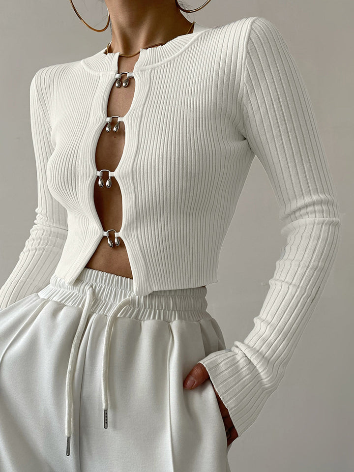 Monteclo - Charmie Split Beads Detail Ribbed Knit Top