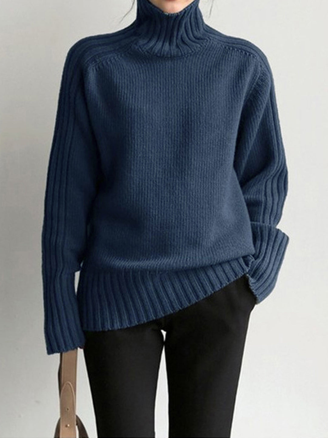 Monteclo - Madelynn Solid High Neck Knit Sweater