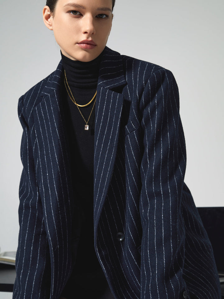 Monteclo - Gracelynn Tweed Pinstripe Oversized Blazer