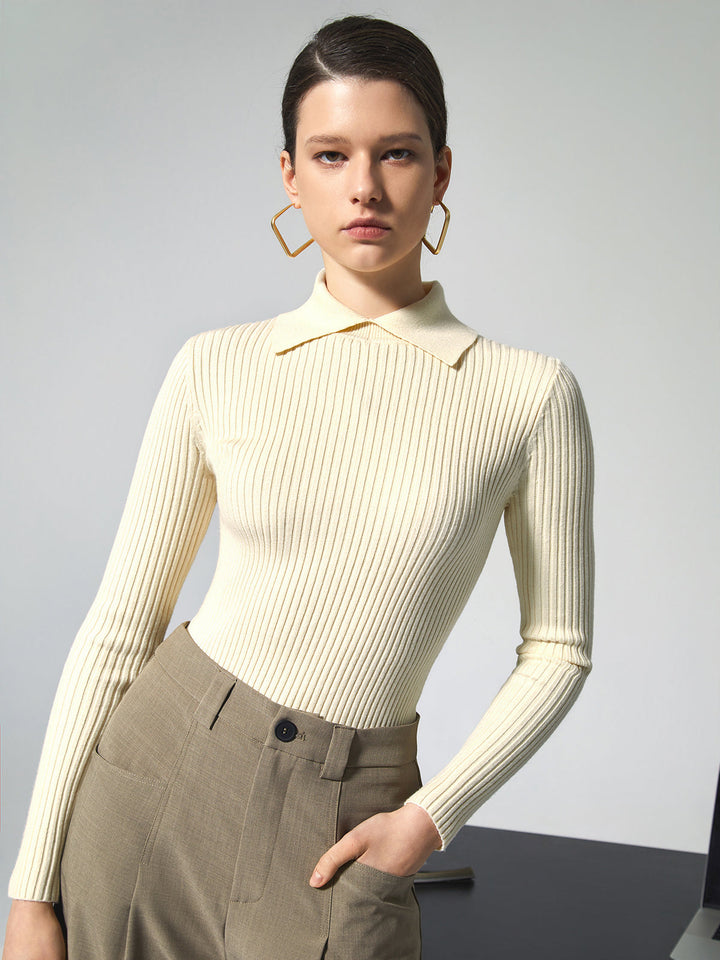 Monteclo - Kiana Vanilla Polo Long Sleeve Knit Top