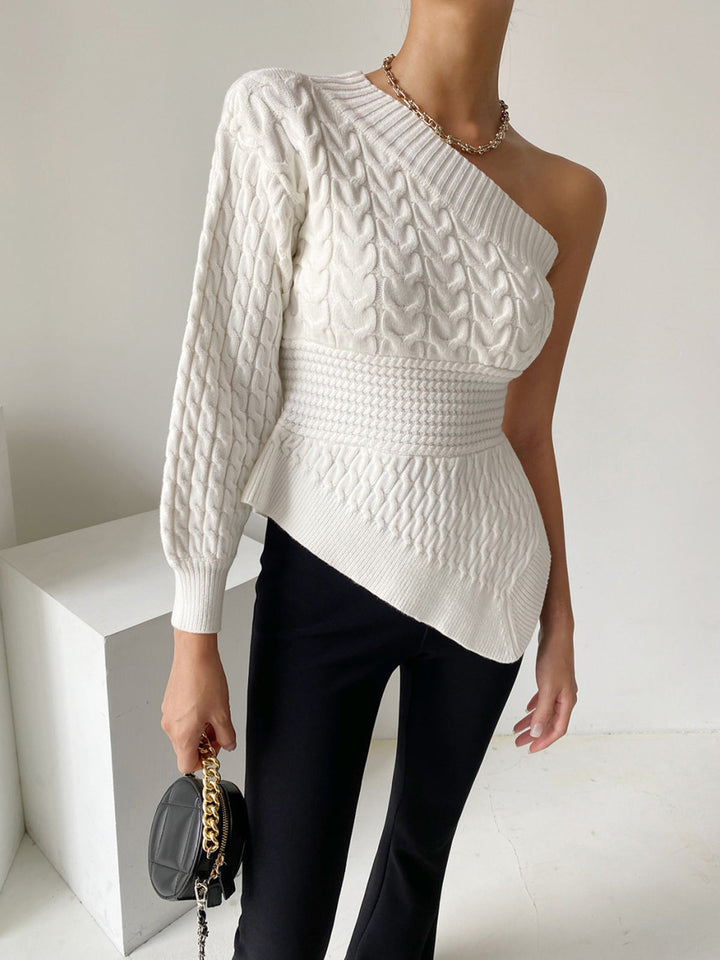 Monteclo - Esther One Shoulder Asymmetrical Cable Knit Sweater