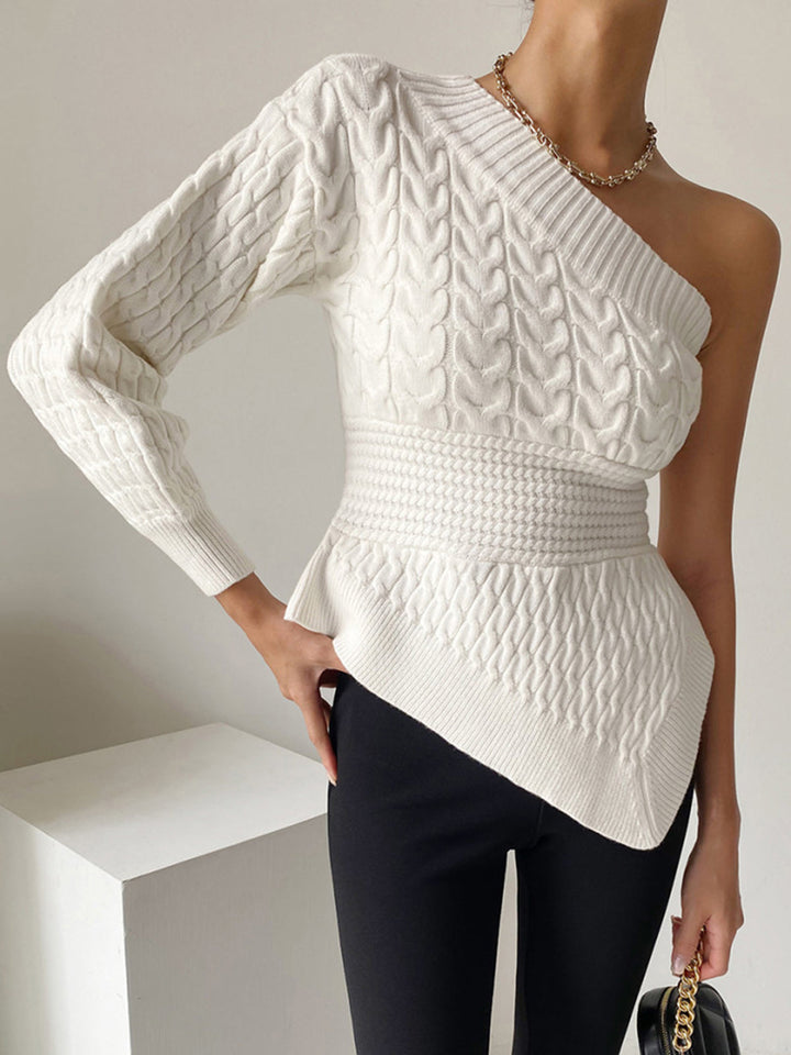 Monteclo - Esther One Shoulder Asymmetrical Cable Knit Sweater