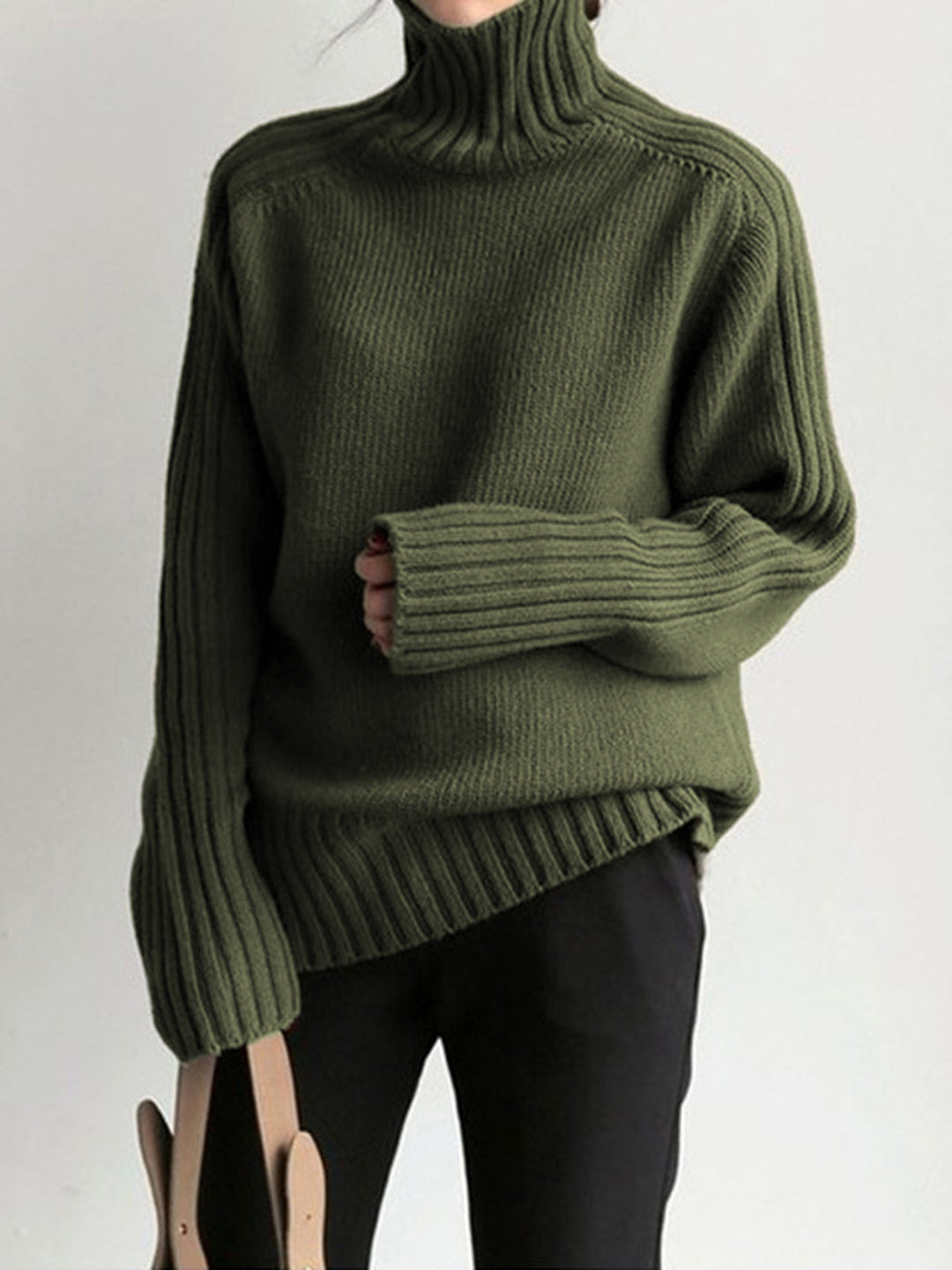 Monteclo - Madelynn Solid High Neck Knit Sweater