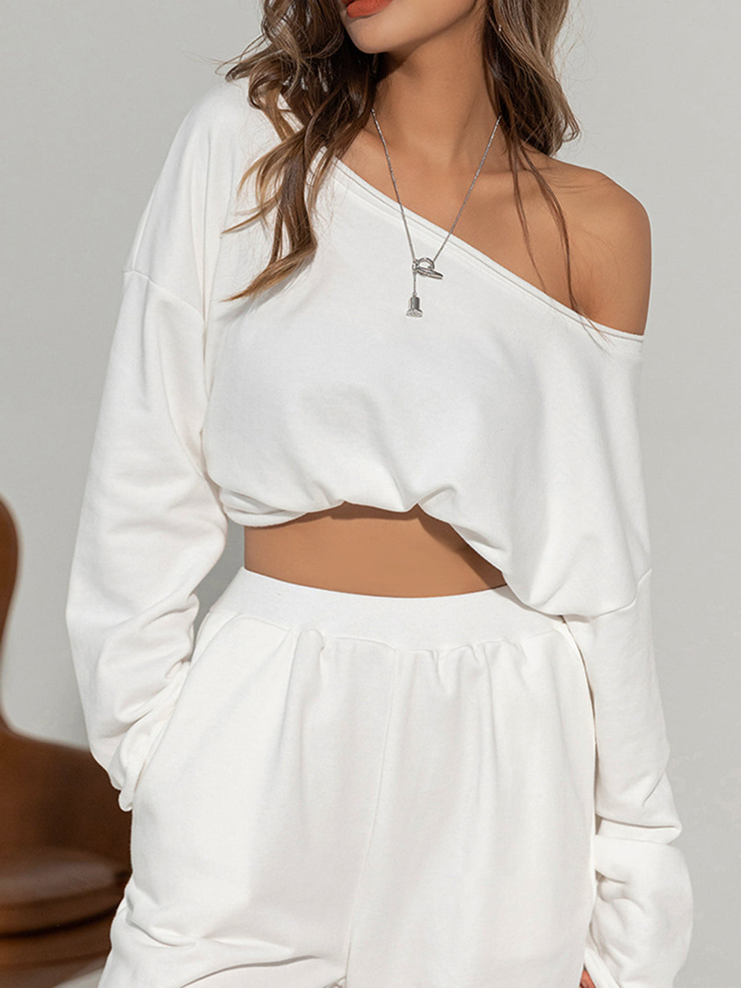 Monteclo - Bianca Off Shoulder Solid Sweatshirt