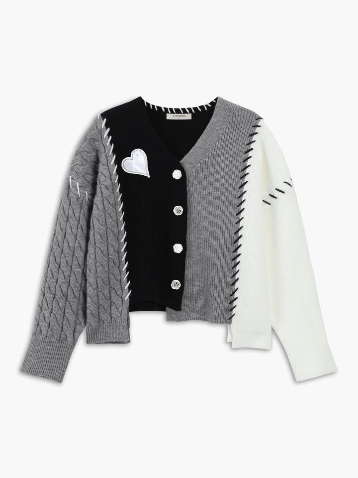 Monteclo - Ada Patchwork Cable Knit Contrast Stitch Sweater