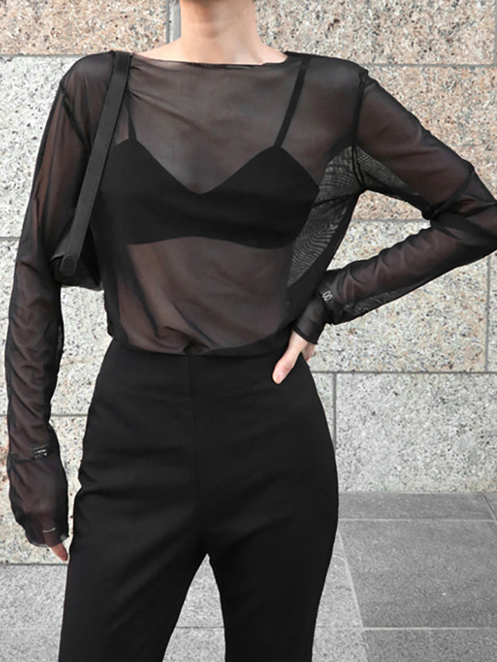 Monteclo - Octavia Sheer Long Sleeve Mesh Top