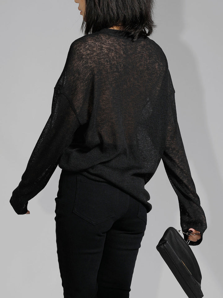 Monteclo - Jimena Solid Sheer Long Sleeve Top