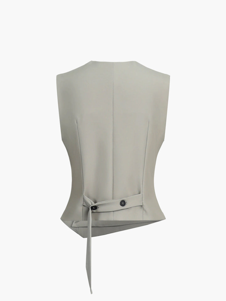 Monteclo - Milana Asymmetric Grayish Green Button Sleeveless Vest