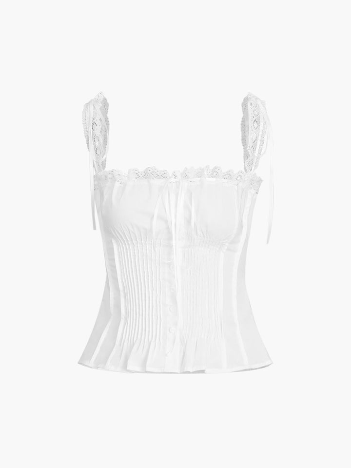 Monteclo - Eliana Frenchy Tie Up Lace Trim Cami Top