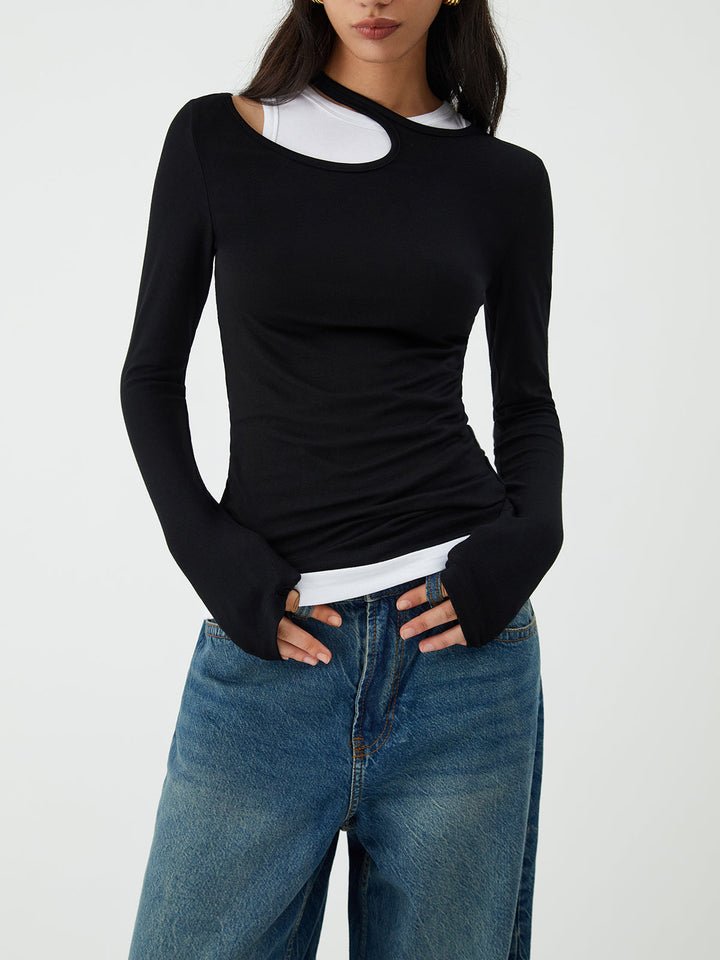 Monteclo - Neck Long Sleeve Blouse