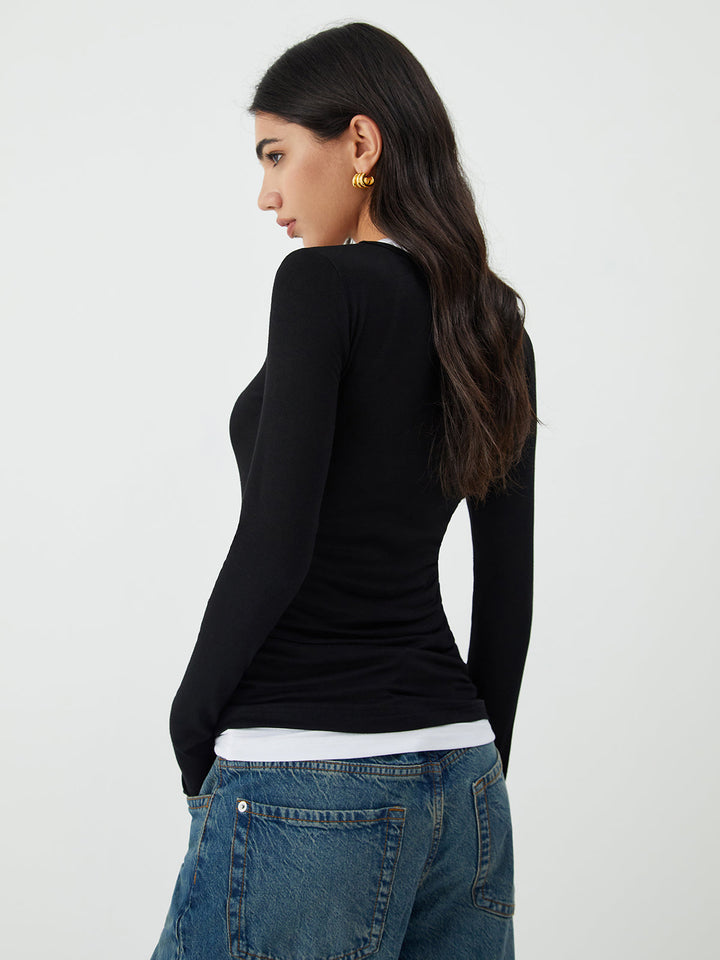 Monteclo - Neck Long Sleeve Blouse