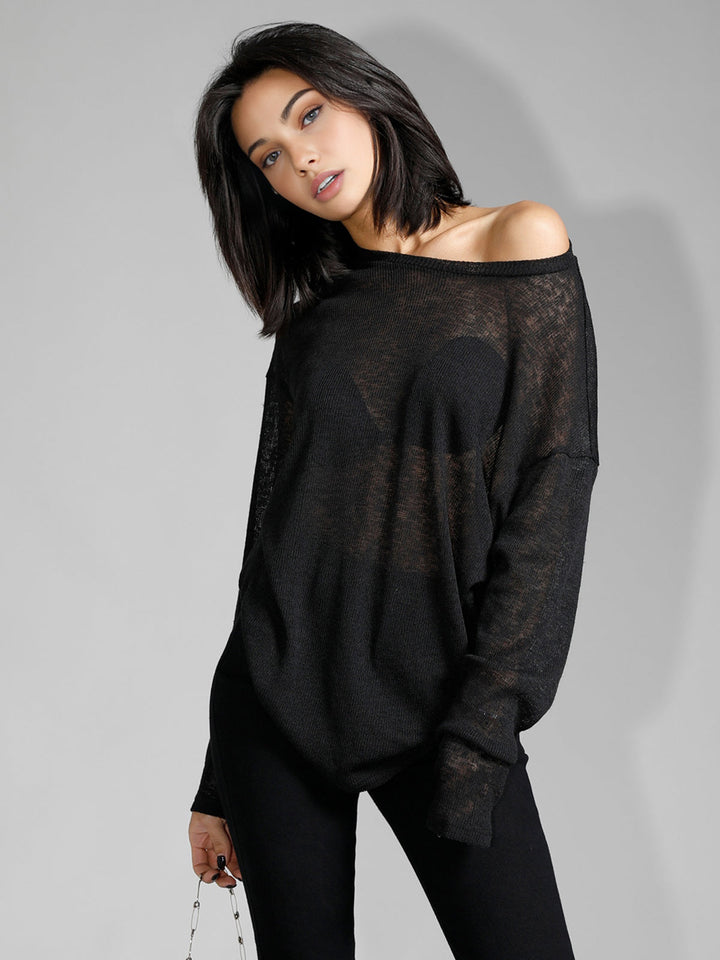 Monteclo - Jimena Solid Sheer Long Sleeve Top