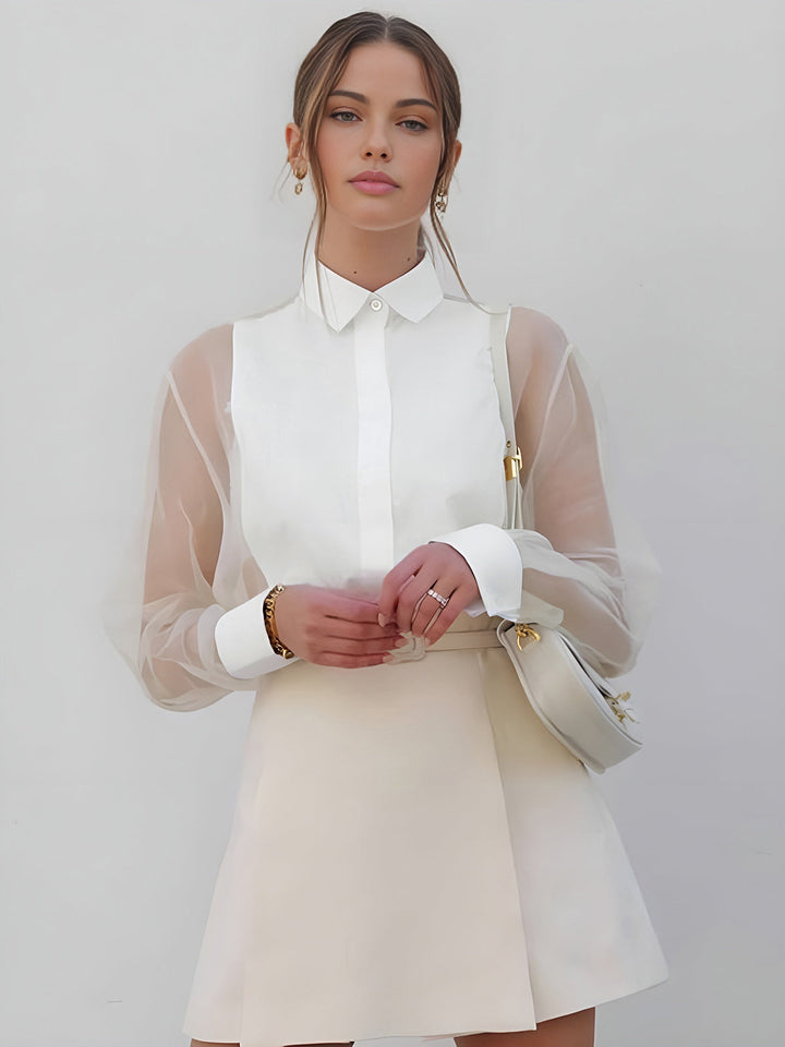 Monteclo - Alaina Puff Sleeve Organza Shirt