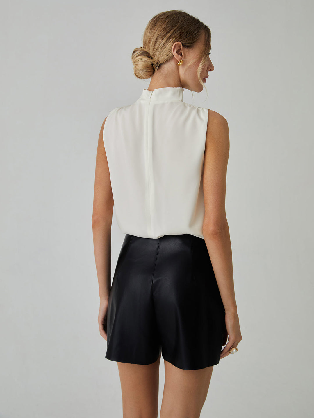 Monteclo - Callie Pleated High Neck Sleeveless Blouse