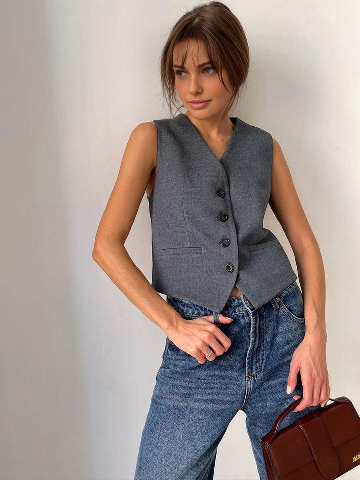 Monteclo - Alondra Solid Structured Suit Vest