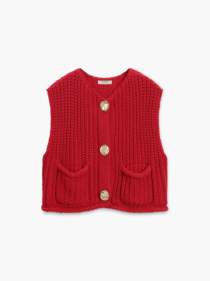 Monteclo - Antonella Crochet Button-Front Sweater Vest