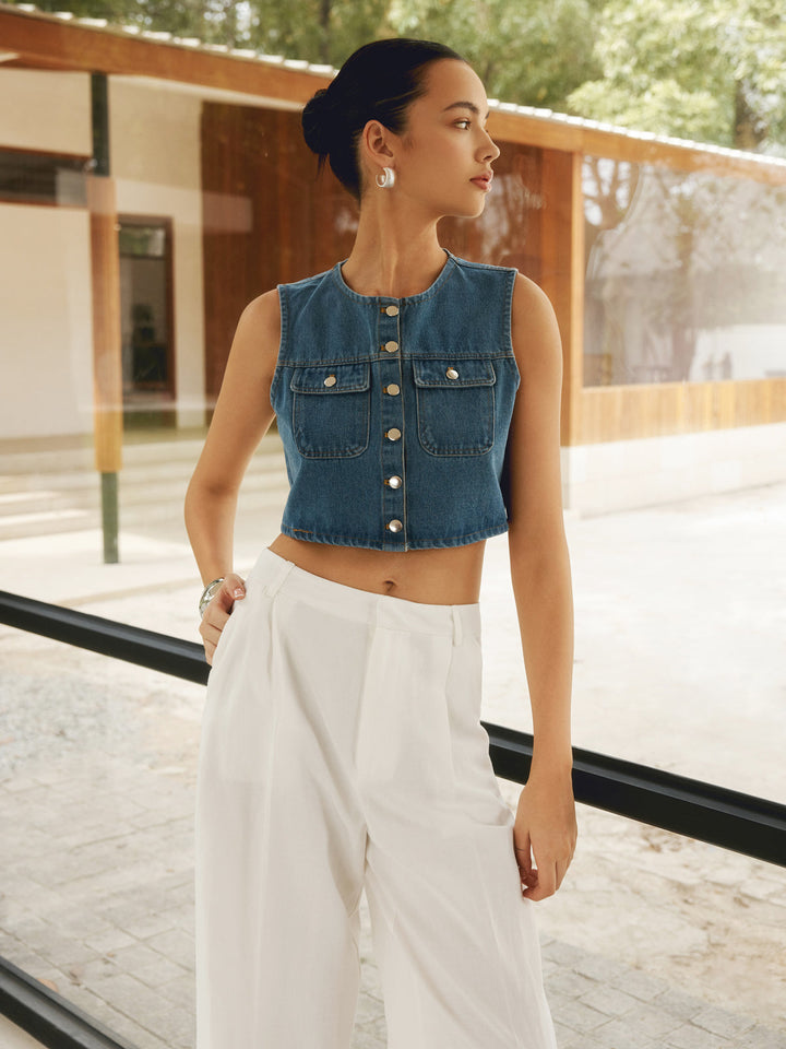 Monteclo -Rosie Double Pockets Denim Top