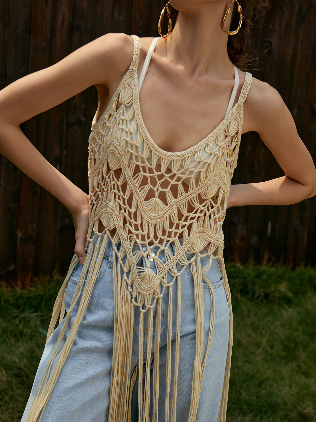 Monteclo - Ivy Fringe Hem Crochet Cover Up Top