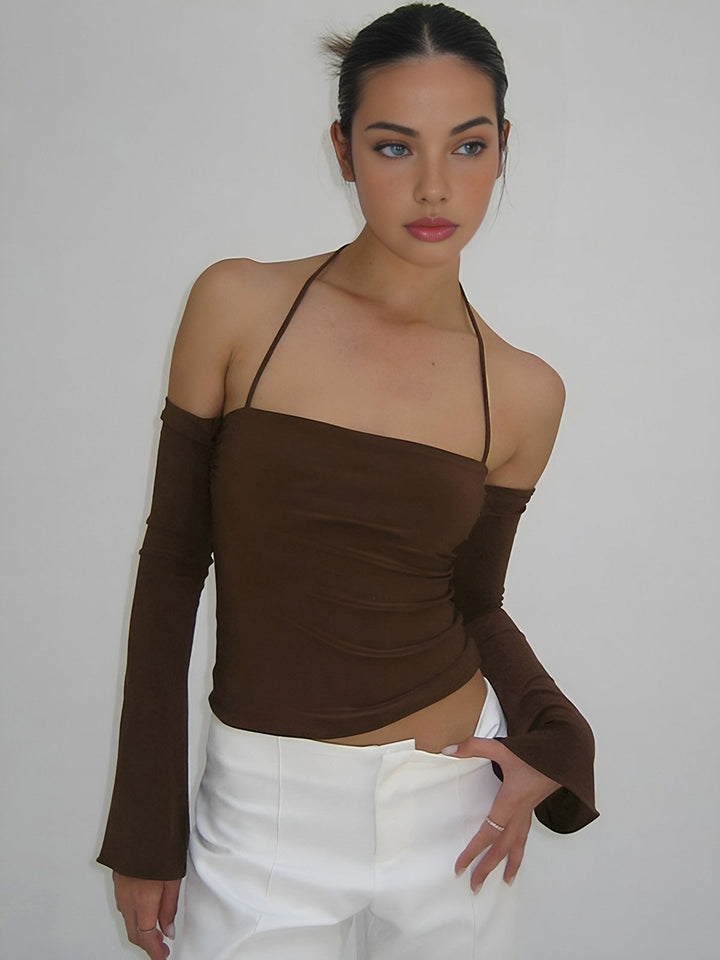 Monteclo - Lucia Off Shoulder Backless Long Sleeve Top