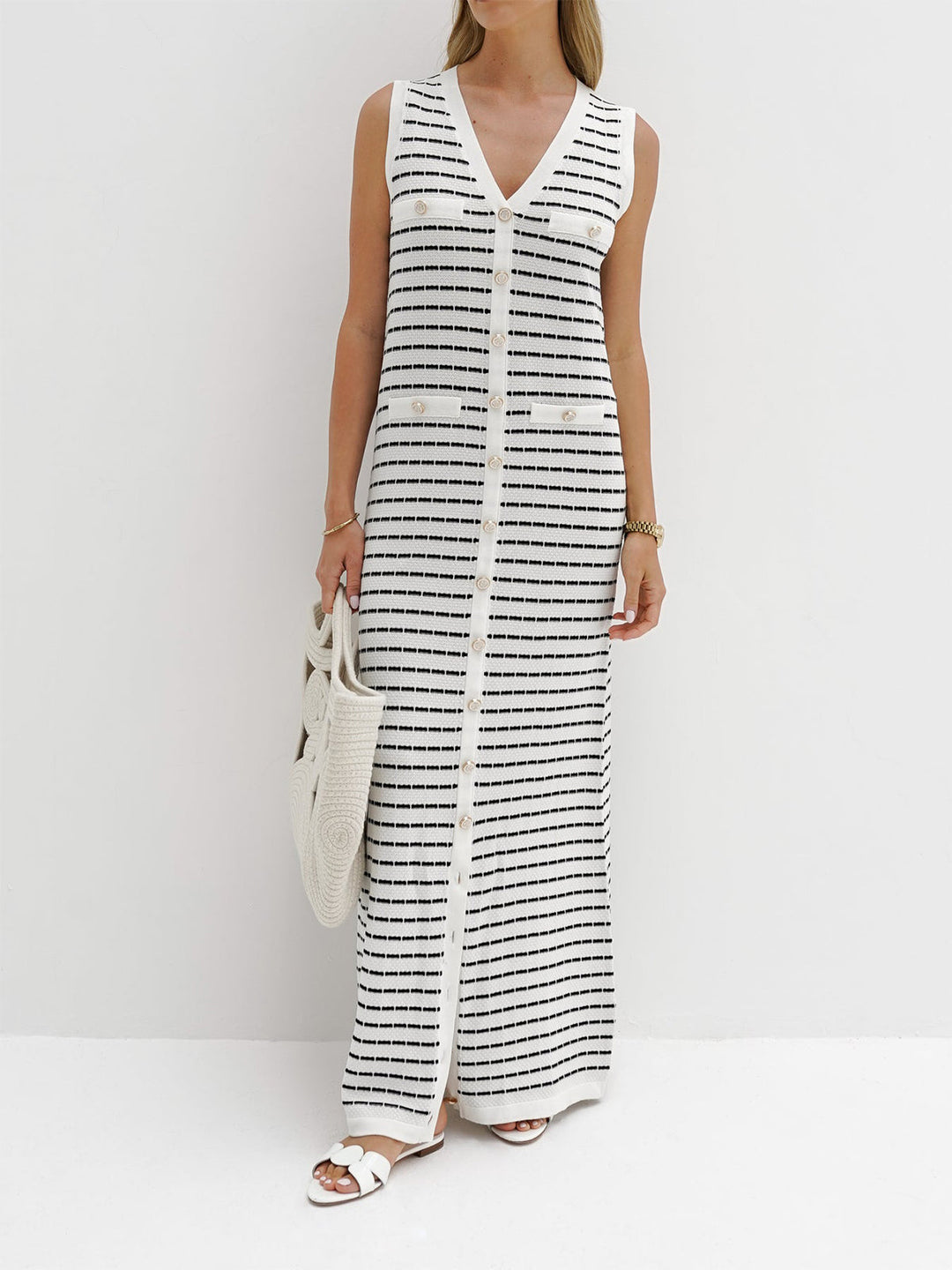 Monteclo - Striped  Long Sweater Dress