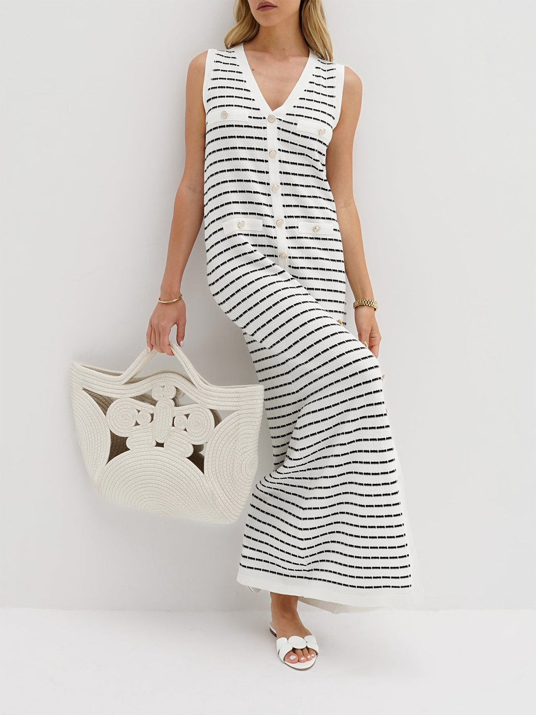 Monteclo - Striped  Long Sweater Dress