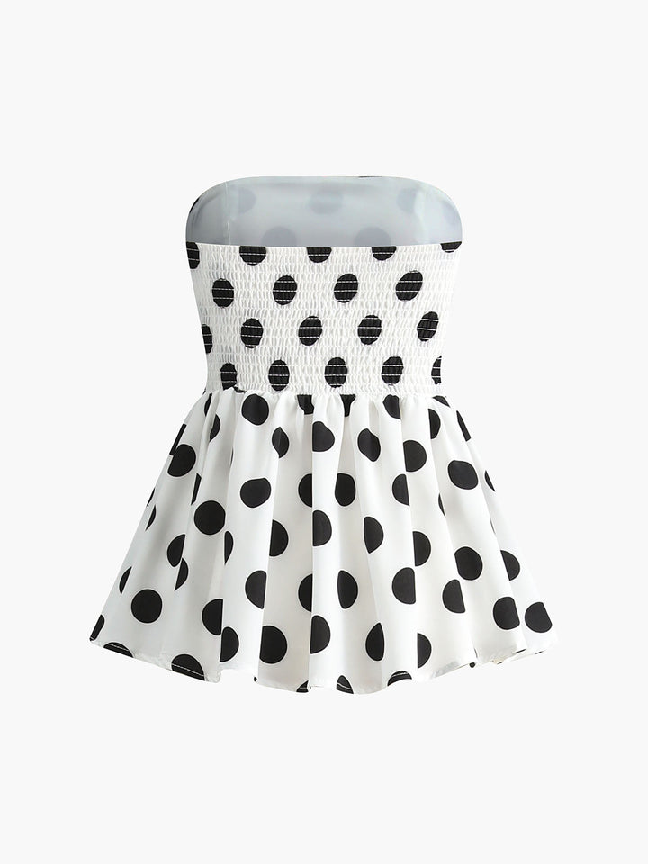 Monteclo - Norah Polka Dot Print Shirred Back Tube Top