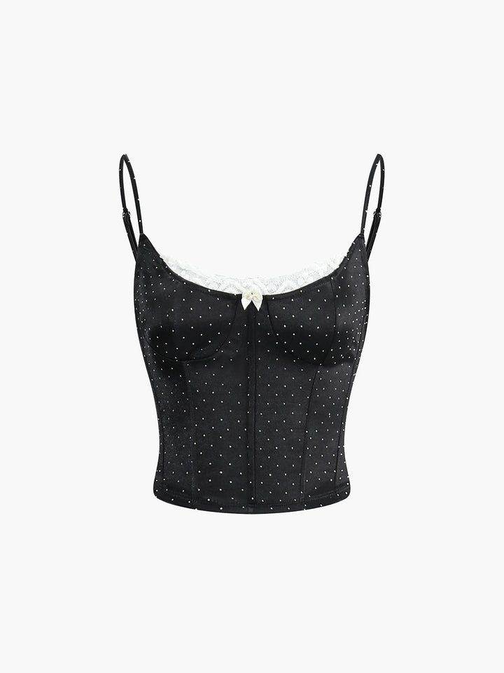 Monteclo - Ryleigh Polka Dot Lace Trim Bow Decor Cami Top