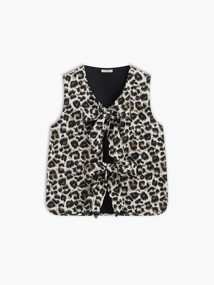 Monteclo - Serenity Leopard Print Bow V-neck Vest