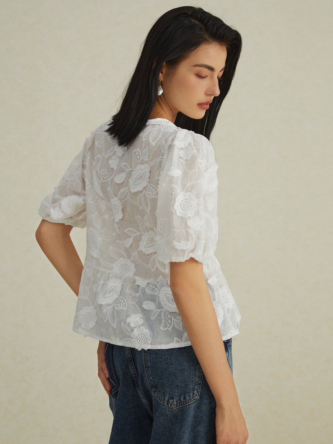 Monteclo - Ella Floral Knotted Puff Sleeve Shirt