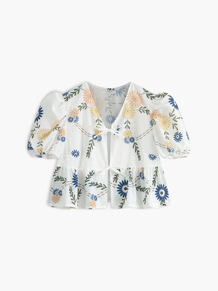 Monteclo - Regina Tie Front Floral T-Shirt