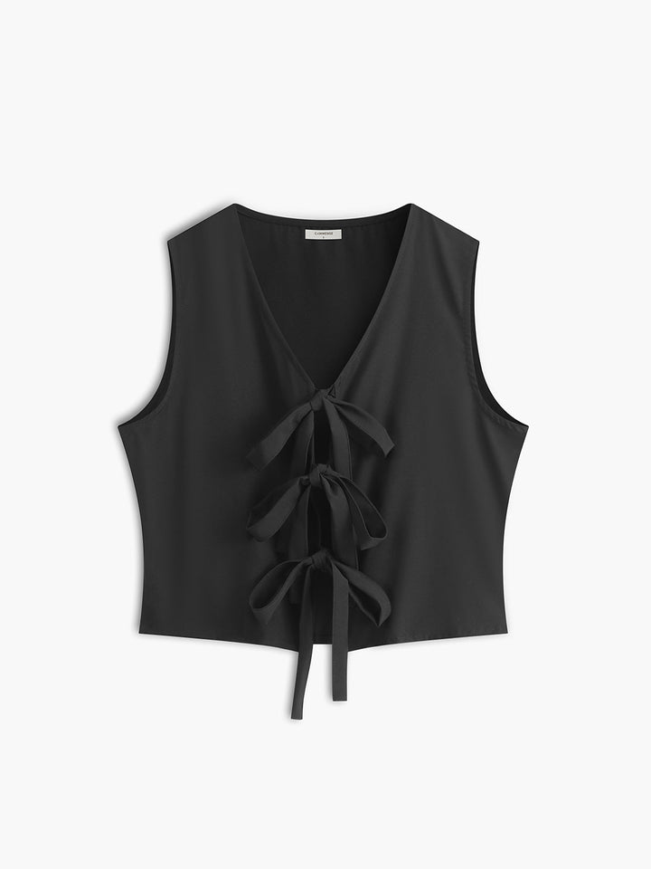 Monteclo - Jazlyn Solid V-Neck Tie Front Vest