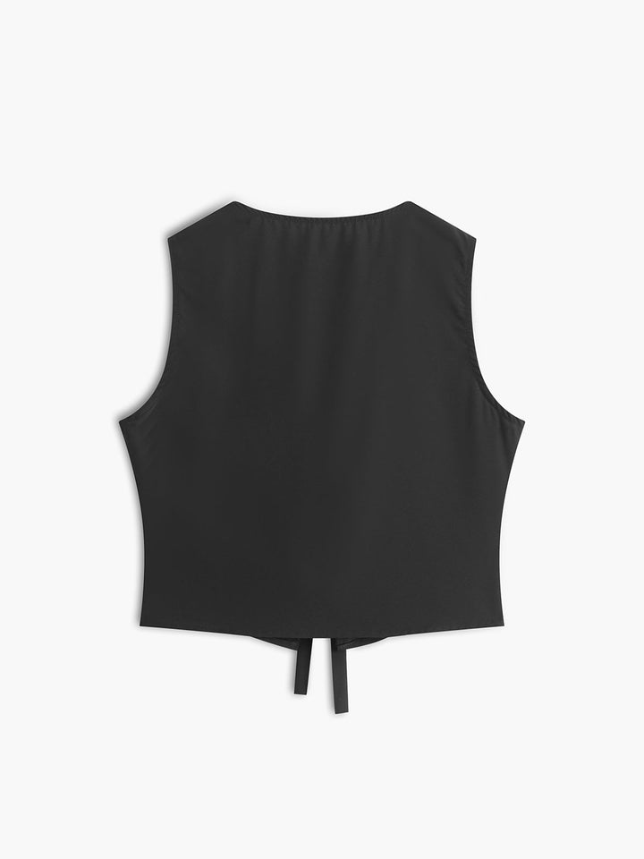 Monteclo - Jazlyn Solid V-Neck Tie Front Vest