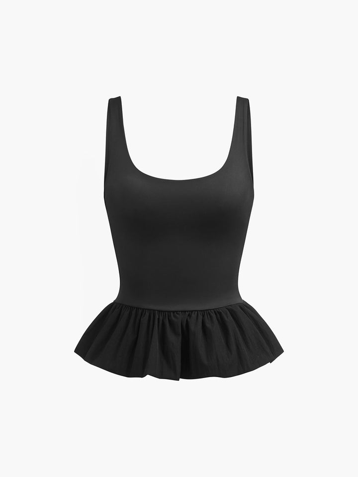 Monteclo - Anya Solid Pleated Ruffle Tank Top