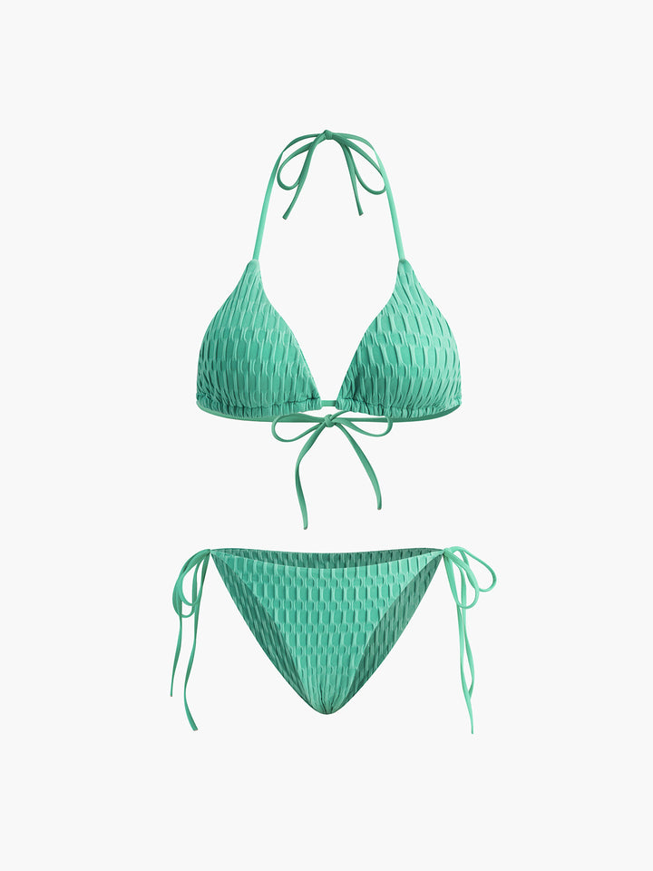 Solid Halter Knotted Bikini Set